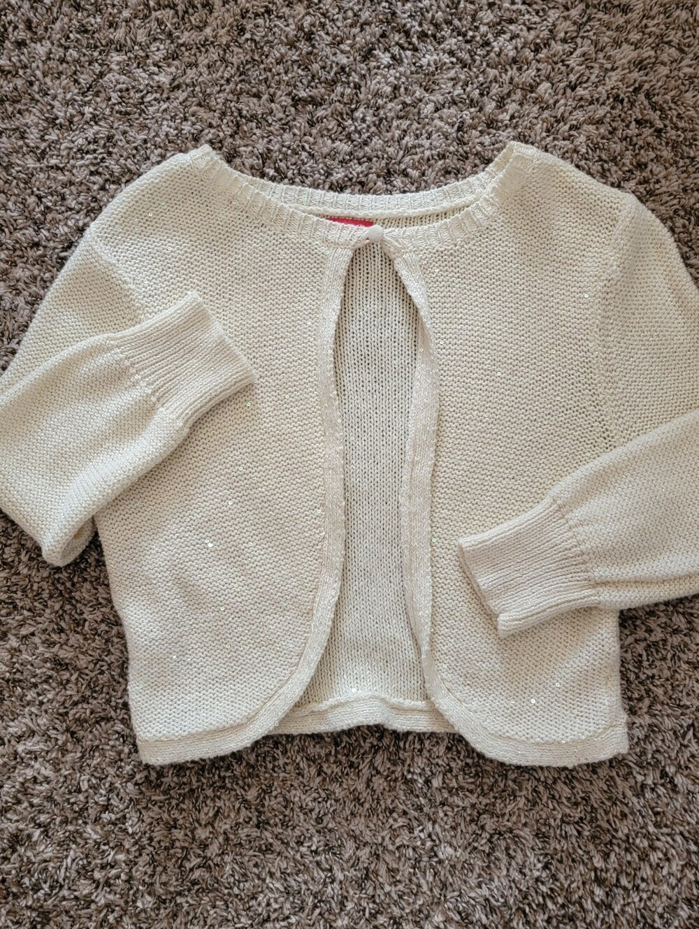 Elle Ivory Single Button Sequin Cream Knit Cardigan Sweater Y2k Kawaii 00s Cute